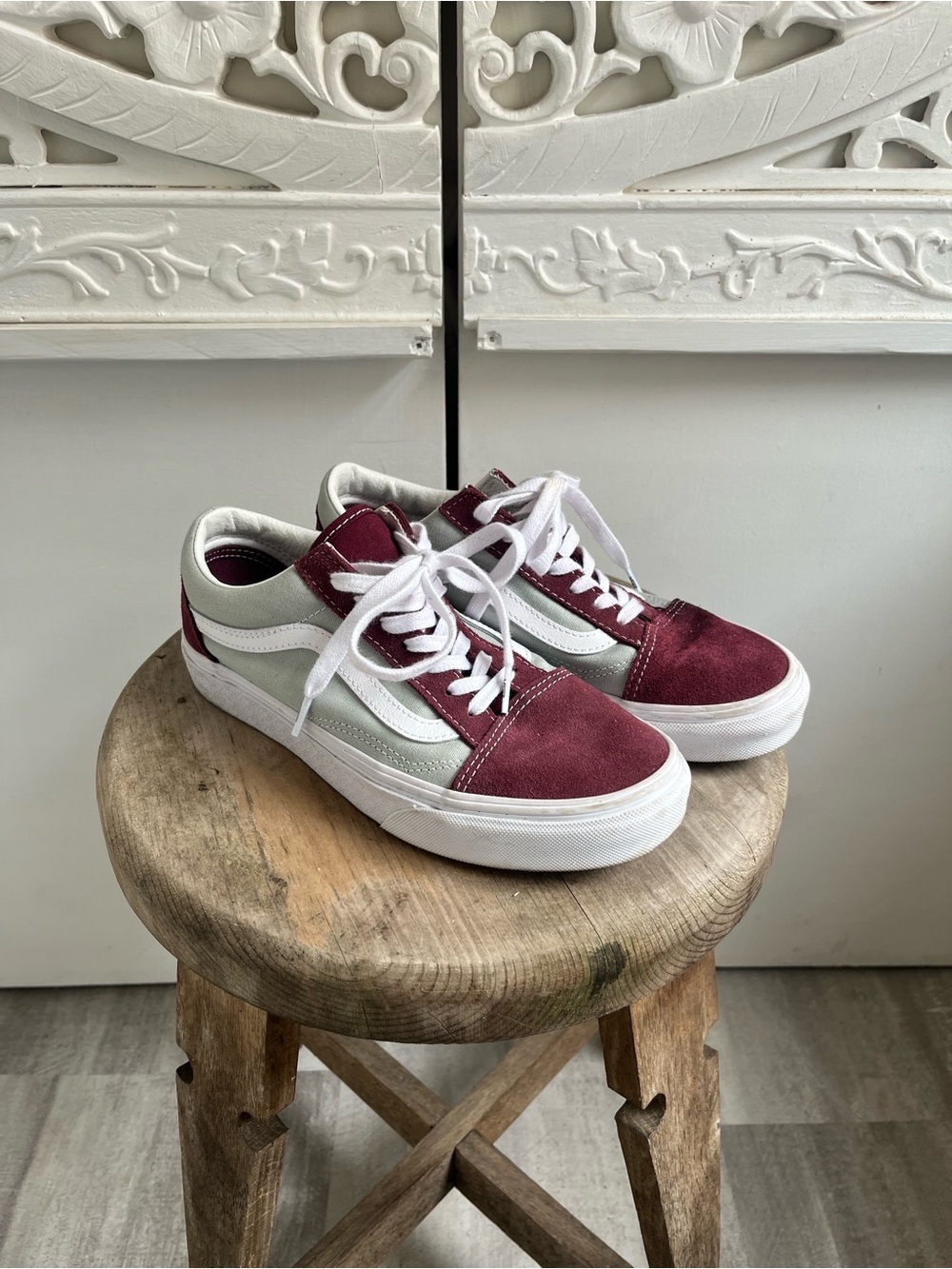 Vans Old Skool Burgundy White Suede Canvas Sneakers Women’s 7